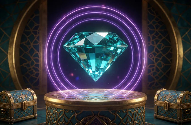 T&uuml;rkiser Edelstein und goldene Ringe symbolisieren Alawin Jackpot-Spielkategorien