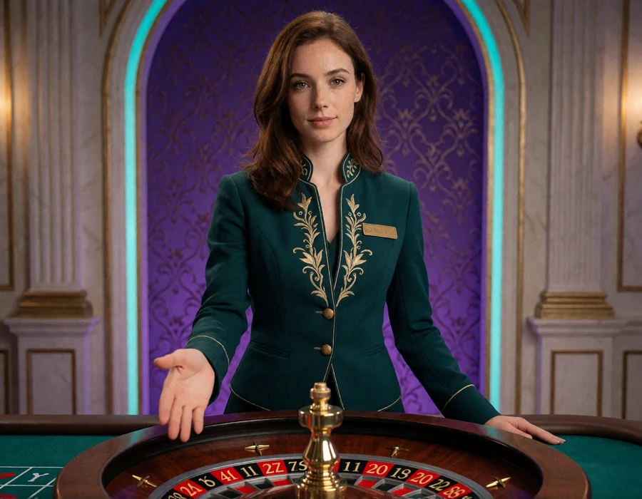 Erwachsene Live-Dealerin am Roulettetisch im Alawin Live-Casino