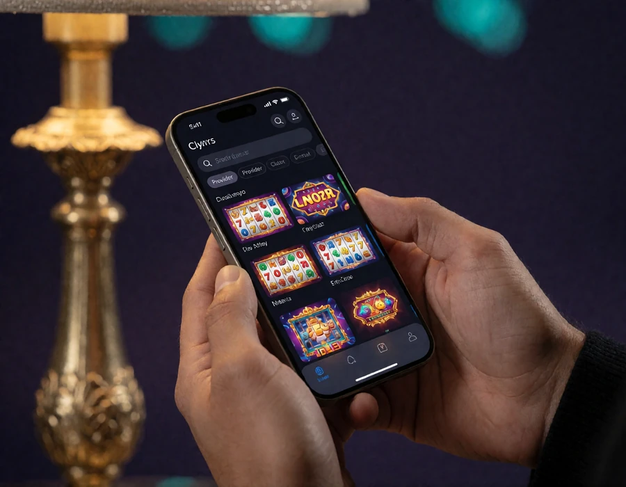 Smartphone zeigt Spielsuche, Providerfilter und Browser-Spiel f&uuml;r die mobile Nutzung von Alawin Spielen