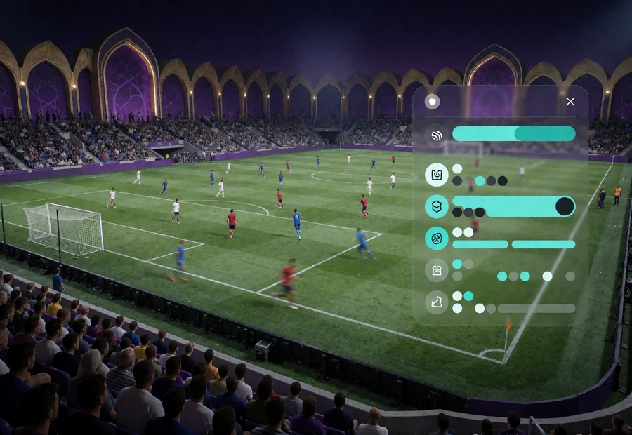 Fu&szlig;ballfeld mit abstrakter Live-Wettanzeige als Sportwettenbereich bei Alawin